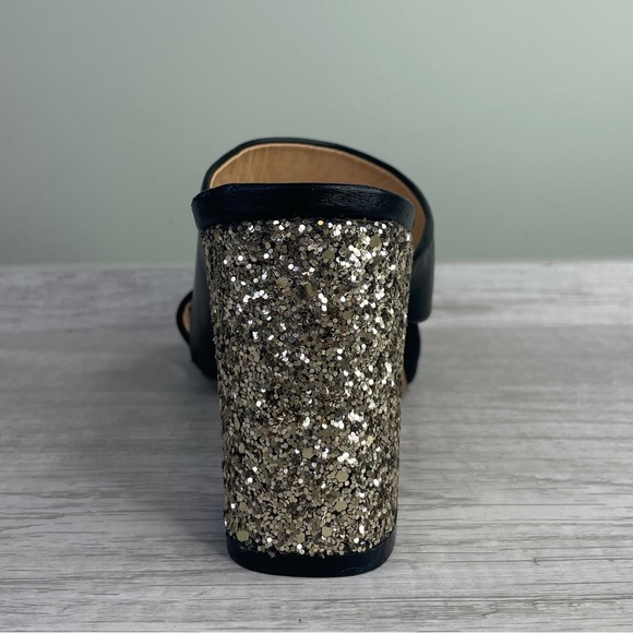 Badgley Mischka American Glamour black and gold glitter sandal heels sz 5.5 - Picture 6 of 15